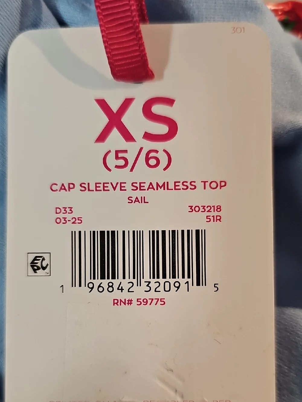 Justice Girls XS 5/6 Blue Seamless Cap Sleeve Top, New